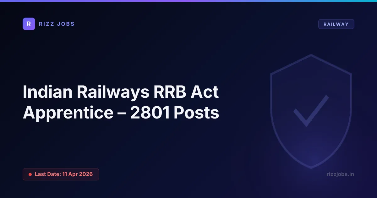 Indian Railways RRB Act Apprentice – 2801 Posts - Official Job Notification