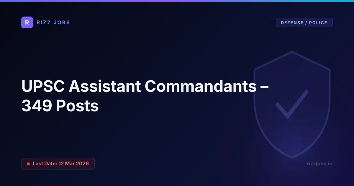 UPSC Assistant Commandants – 349 Posts - Official Job Notification