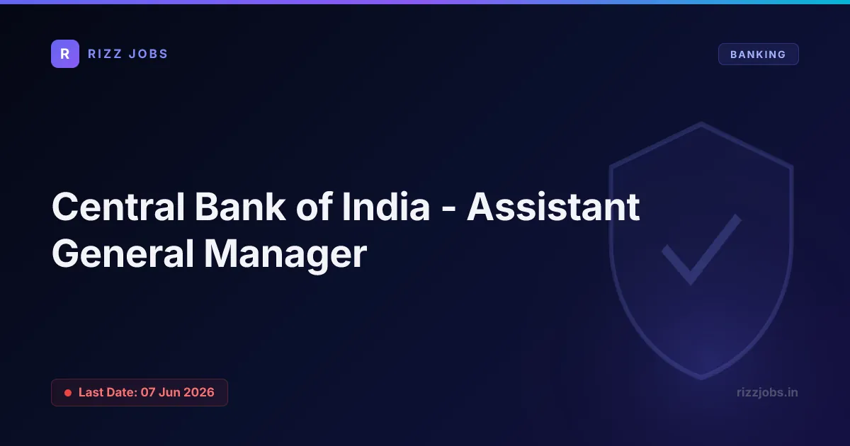 Central Bank of India - Assistant General Manager - Official Job Notification
