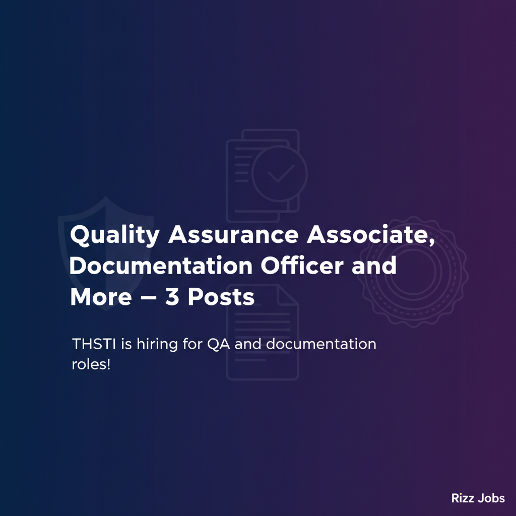 Quality Assurance Associate, Documentation Officer and More – 3 Posts Quality Assurance Associate, Documentation Officer and More – 3 Posts - Official Job Notification