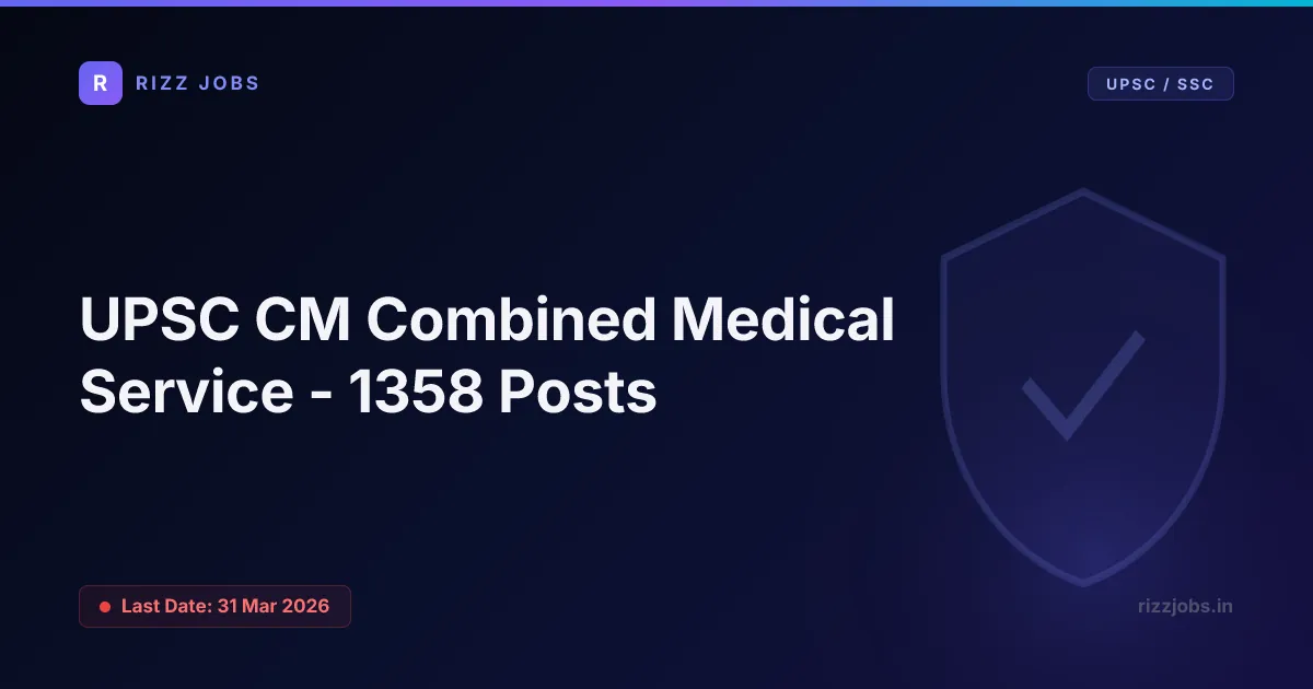 UPSC CM Combined Medical Service - 1358 Posts - Official Job Notification