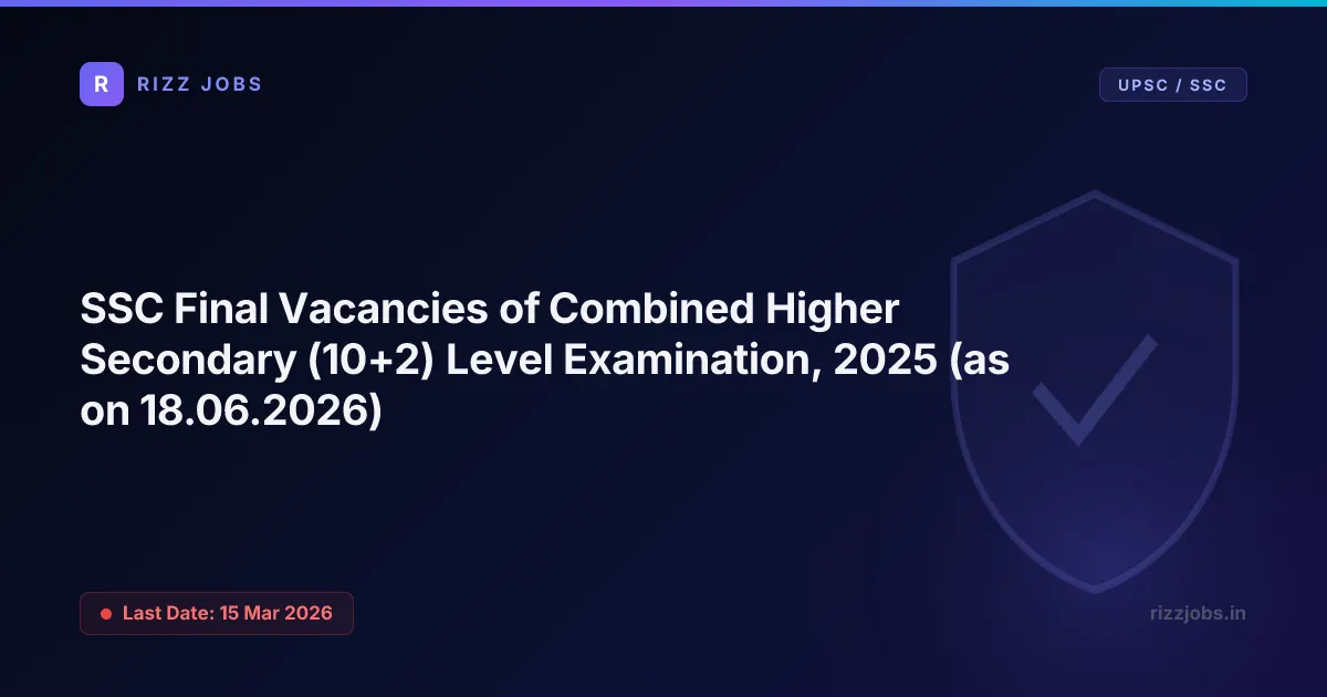 SSC Final Vacancies of Combined Higher Secondary (10+2) Level Examination, 2025 (as on 18.06.2026) - Official Job Notification