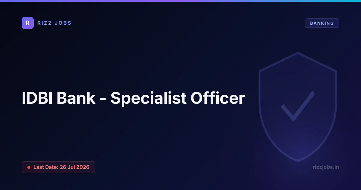 IDBI Bank - Specialist Officer - Official Job Notification