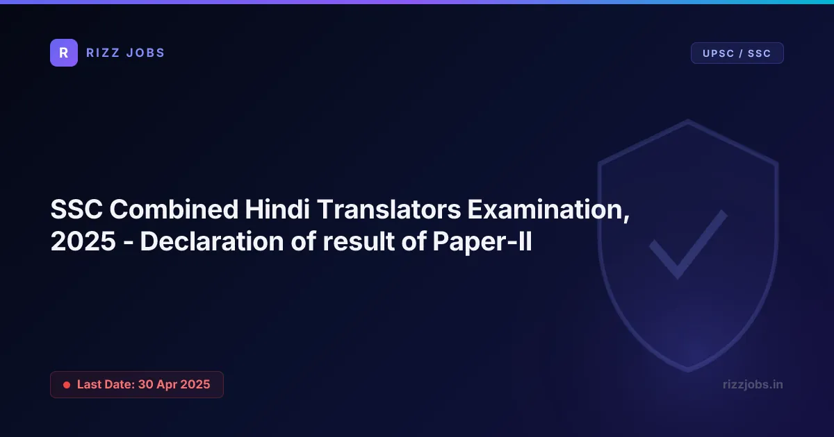 SSC Combined Hindi Translators Examination, 2025 - Declaration of result of Paper-II - Official Job Notification