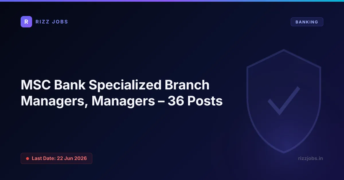 MSC Bank Specialized Branch Managers, Managers – 36 Posts - Official Job Notification