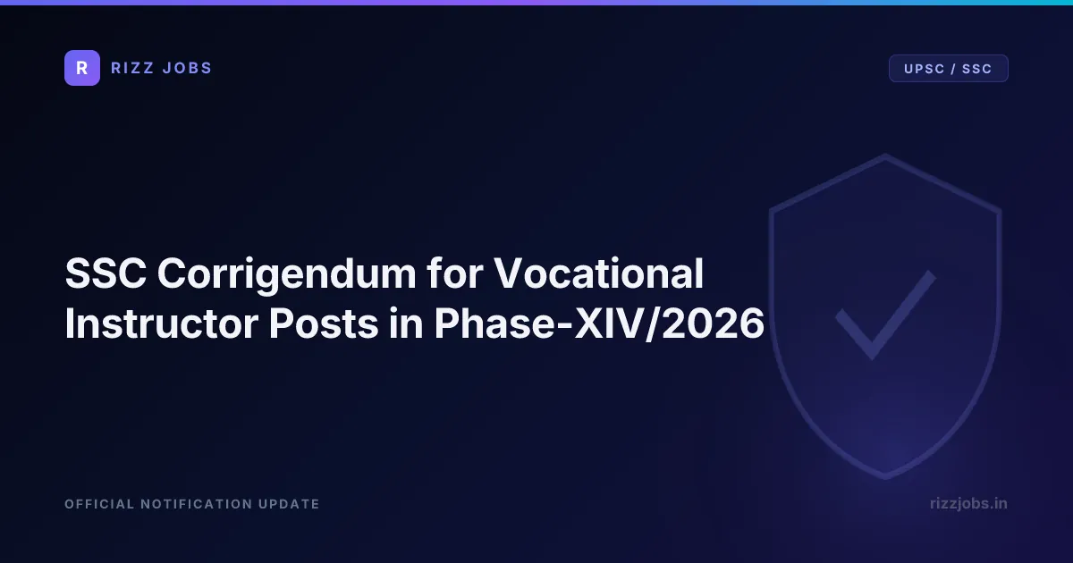 SSC Corrigendum for Vocational Instructor Posts in Phase-XIV/2026 - Official Job Notification
