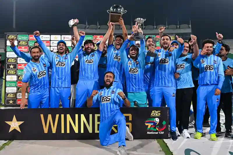 Abbottabad cricket team celebrating their National T20 Cup victory