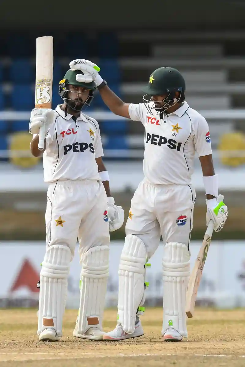 Abdullah Shafique and Babar Azam batting against West Indies