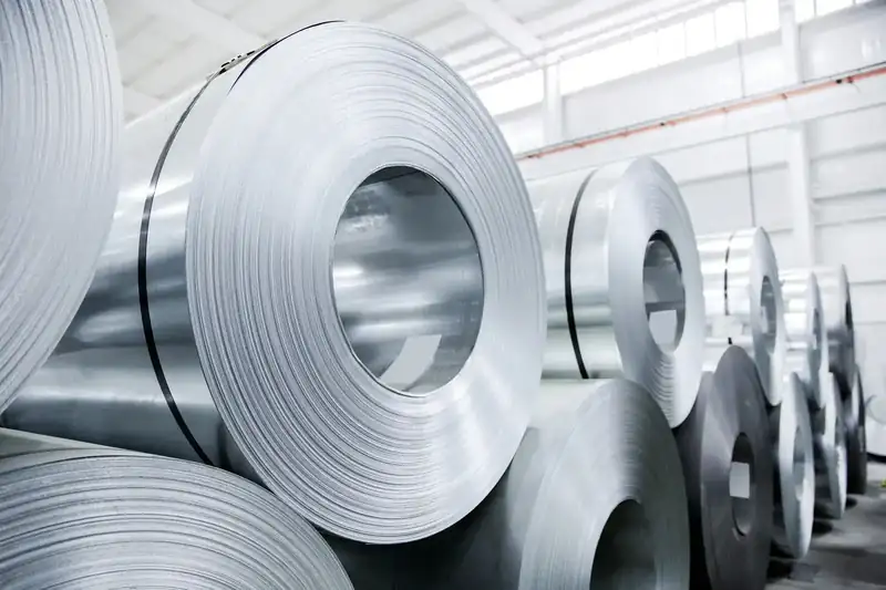 Aluminium ingots stacked in a warehouse