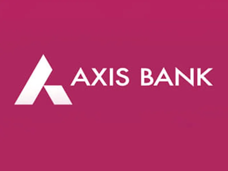 Axis Bank building with stock market graph overlay