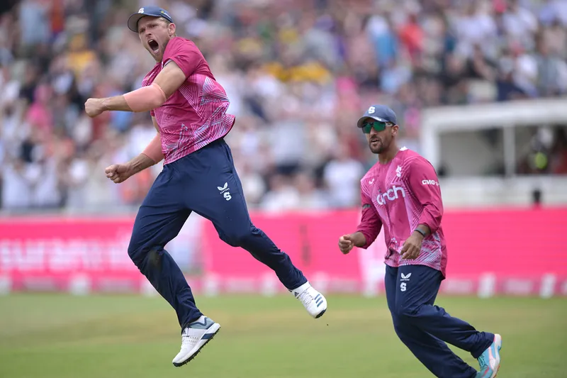 David Willey celebrating a wicket during a cricket match