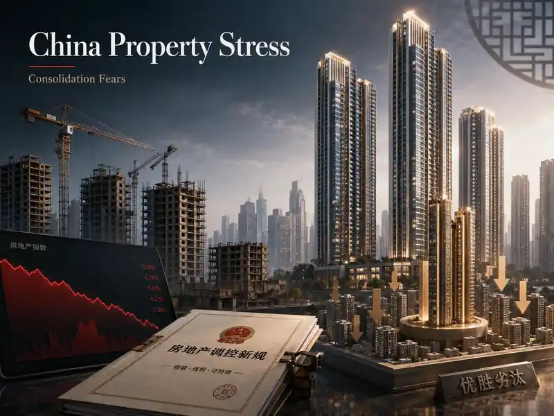 Skyline of Chinese city with construction cranes