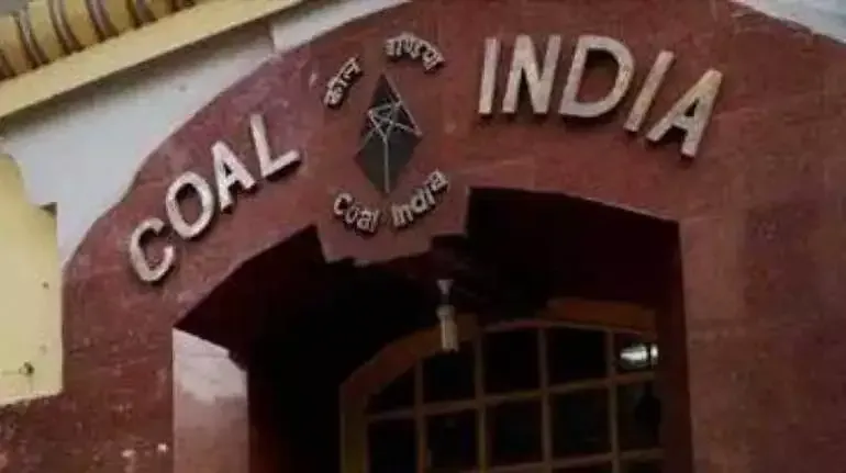 Coal India headquarters with stock market graph overlay