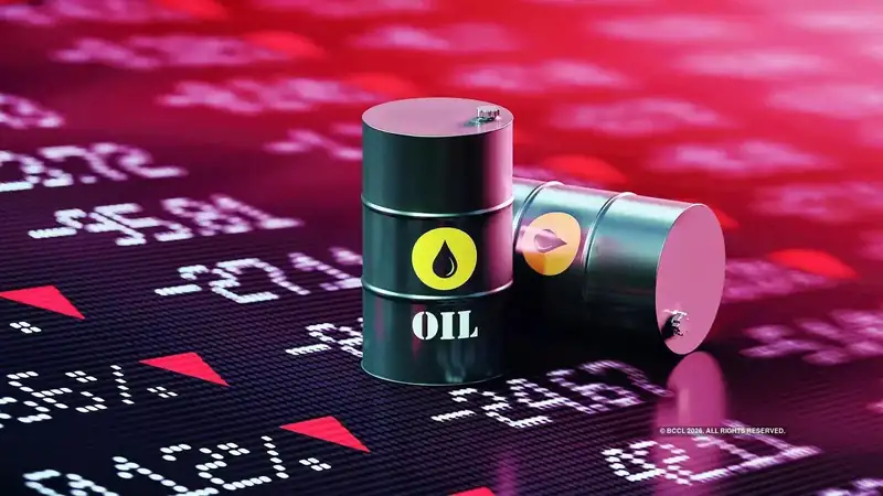 Oil barrels with declining price graph