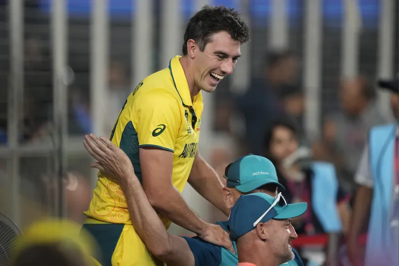 Pat Cummins in action during a cricket match