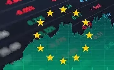 European stock market board showing declining share prices