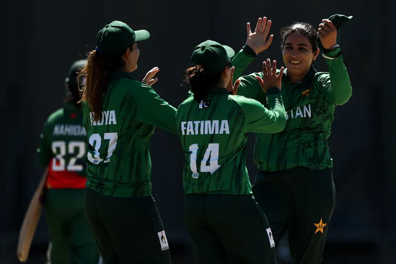 Fatima Sana and Umm-e-Hani celebrating victory in cricket match
