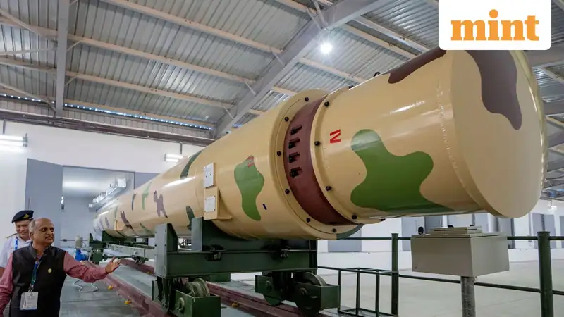 BrahMos missile on display at a defence exhibition