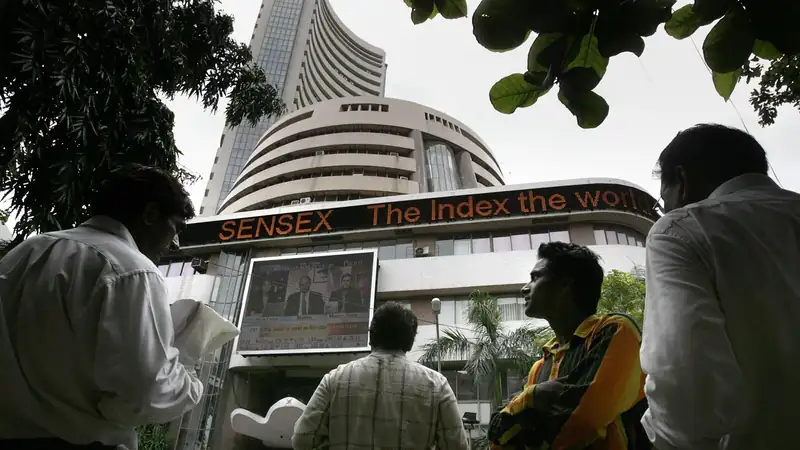 Indian stock market display showing Sensex and Nifty indices