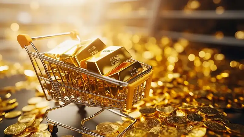 Gold bars stacked in a vault