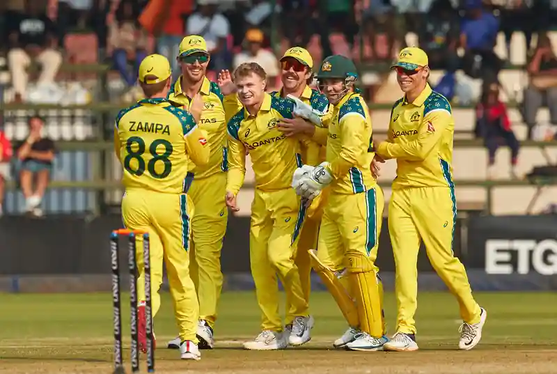 Australian cricket team in action against Zimbabwe