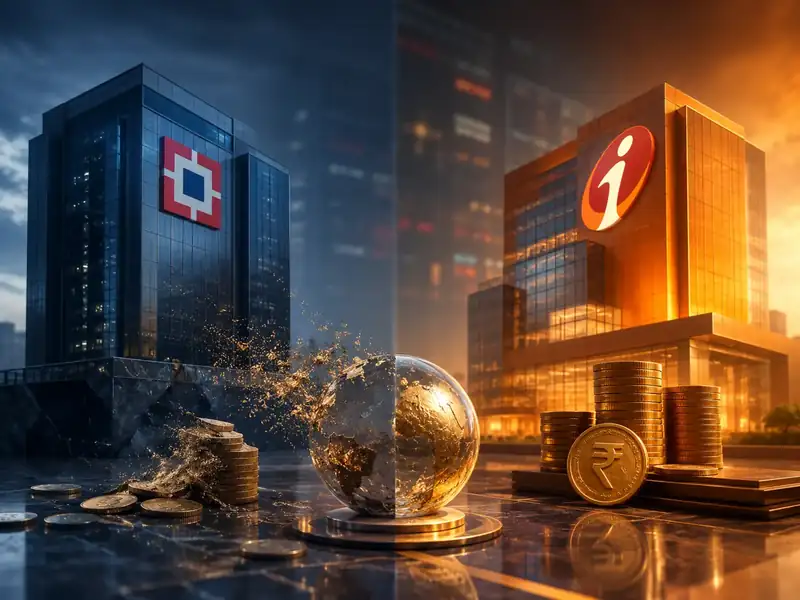 HDFC Bank and ICICI Bank logos with financial charts