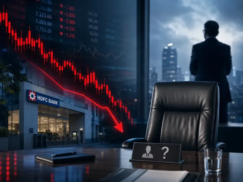 HDFC Bank building with stock market graph overlay