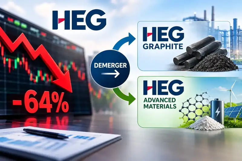 HEG company logo and stock market graph