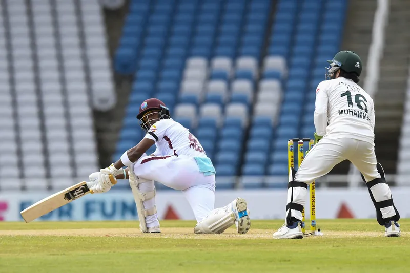 West Indies cricket player Hodge in action during a match