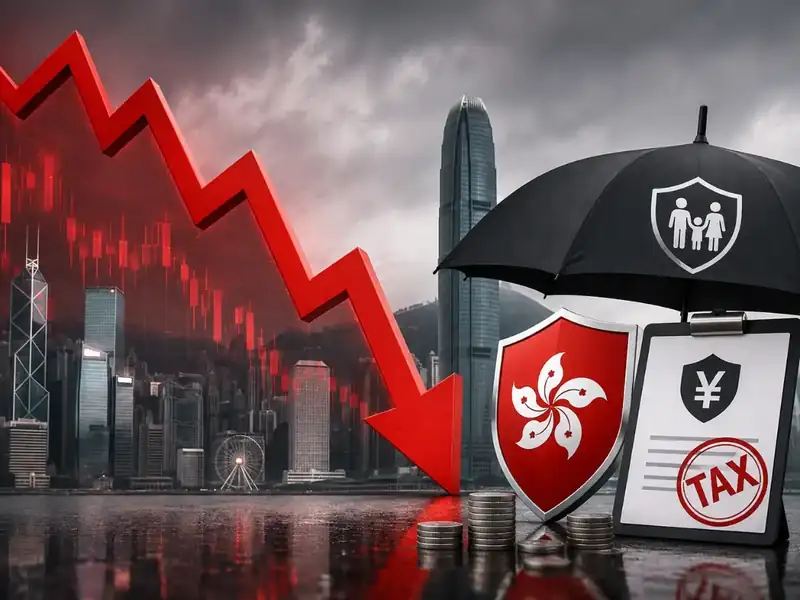 Hong Kong stock market display showing declining insurance stocks