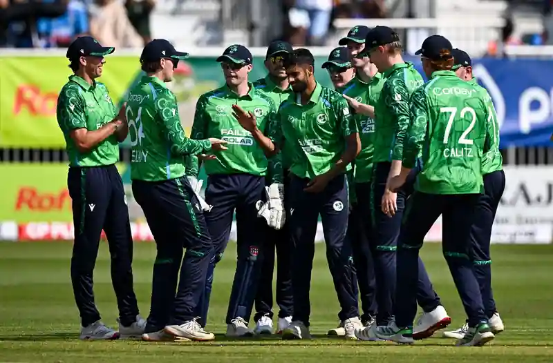 Ireland cricket team celebrating victory over India