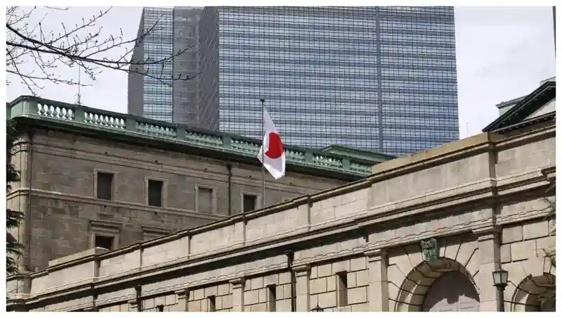 Bank of Japan building with Japanese flag