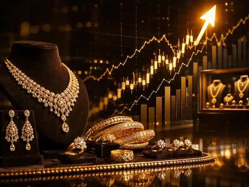 Jewellery display in a retail store showcasing gold and diamond pieces.