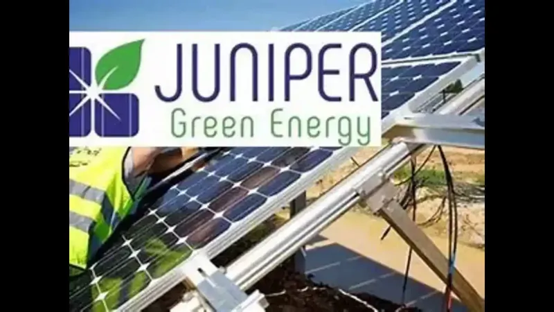 Juniper Green Energy logo with stock market background