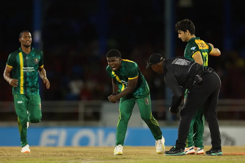 Jamaica Kingsmen cricketers celebrating on the field