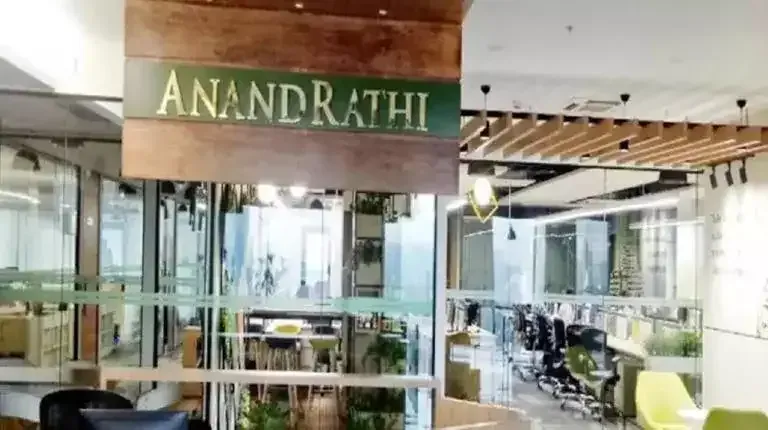 Anand Rathi Wealth logo with stock market background