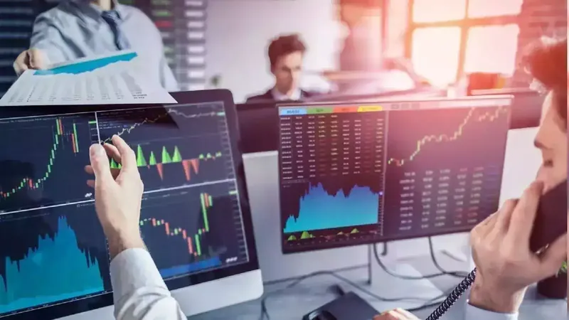 Stock market graph showing index levels and currency movements