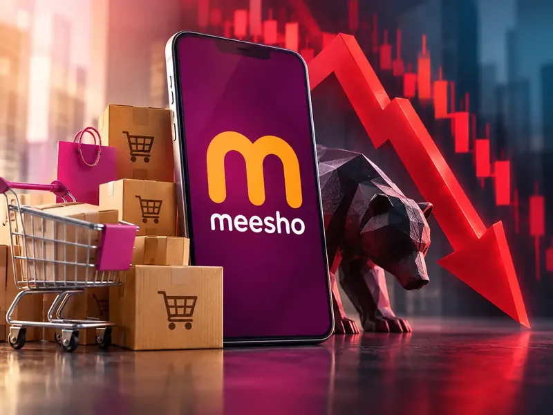 Meesho logo on a digital stock market chart