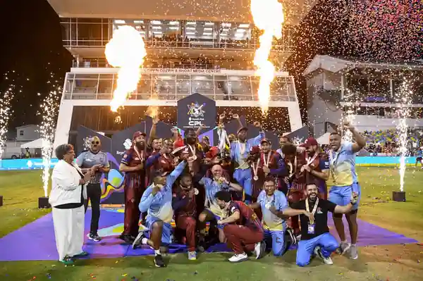 Moqim celebrating a wicket in the CPL final
