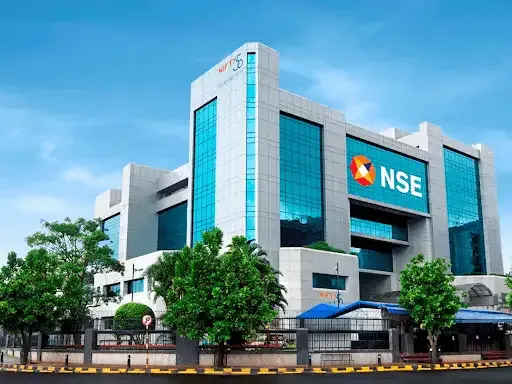 NSE building exterior with stock market ticker