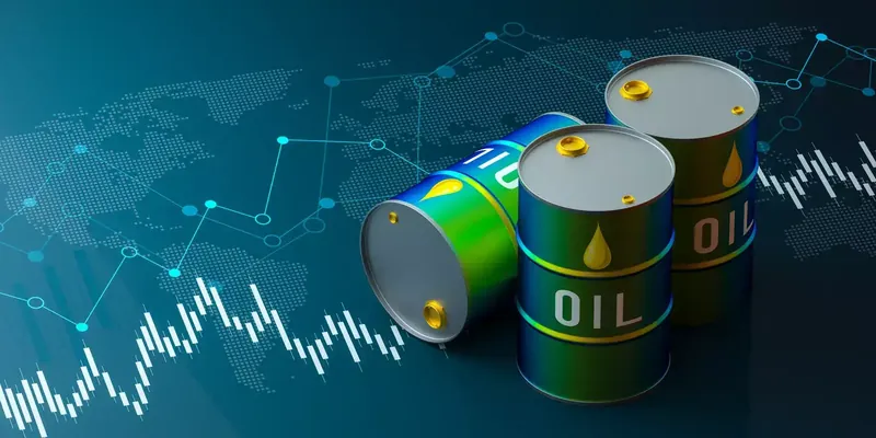 Oil barrels with a backdrop of geopolitical tension
