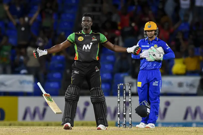 St Kitts & Nevis Patriots players celebrating a victory in CPL match