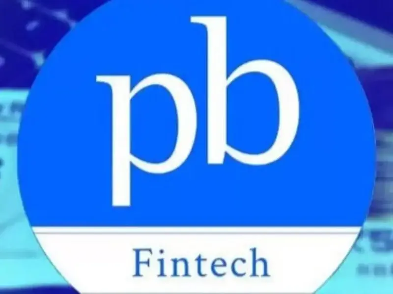 PB Fintech logo with stock market graph in the background