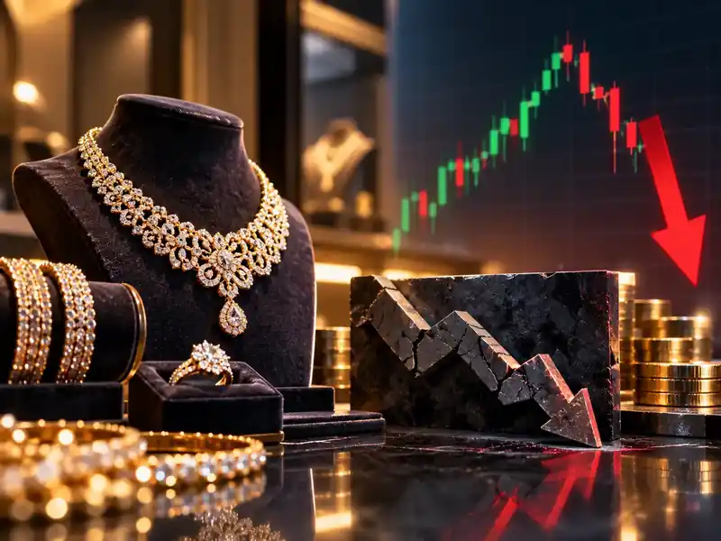 PC Jeweller logo with fluctuating stock graph