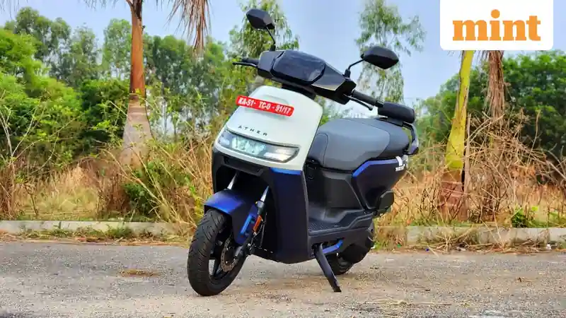 Ather Energy electric scooter on display