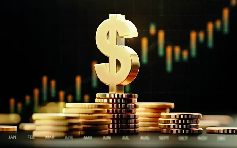 Reserve Bank of India building with financial graphs overlay