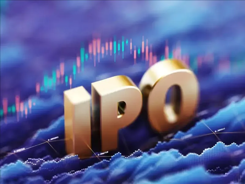 Stock market graph with IPO text overlay
