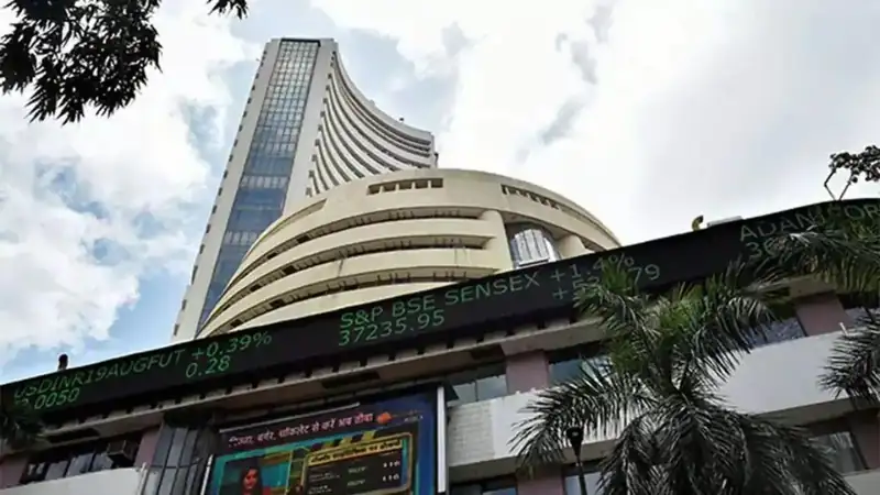 Stock market display board showing Sensex and Nifty levels