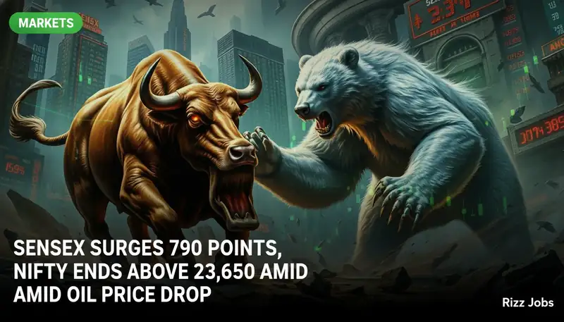 Sensex Surges 790 Points, Nifty Ends Above 23,650 Amid Oil Price Drop — Rizz Jobs