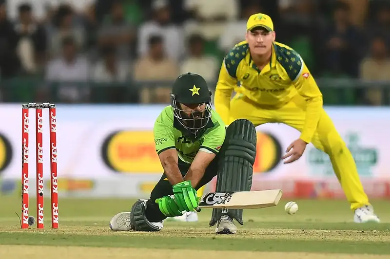 Shadab Khan batting during an ODI match against Australia